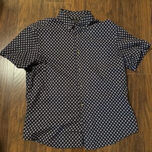 Banana Republic - Navy Blue Patterned Short Sleeve Shirt - Size L